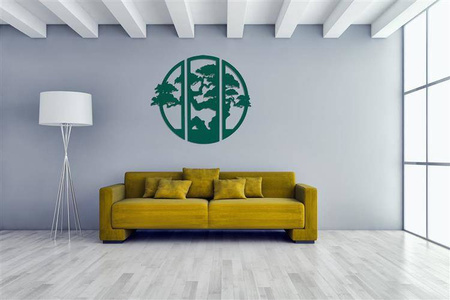 DEKORACYJNY TRYPTYK AŻUROWY, BONSAI, BOTANICZNA DEKORACJA ŚCIENNA, ZIELONY