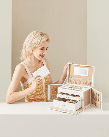 Biała szkatułka na biżuterię - Organizer biżuterii, kuferek, kasetka SONGMICS JBC121W