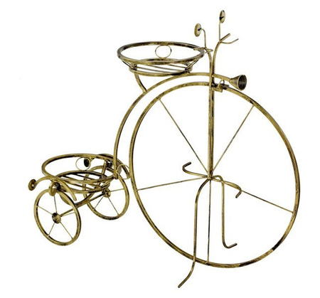 Kwietnik metalowy BICYKL na 2 doniczki / stojak dekoracyjny na kwiaty metaloplastyka [wys. 84 cm]