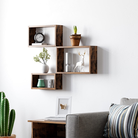 Kwadratowe półki na ścianę CUBE - Brązowe półki ścienne 3 sztuki - VASAGLE LWS094X01