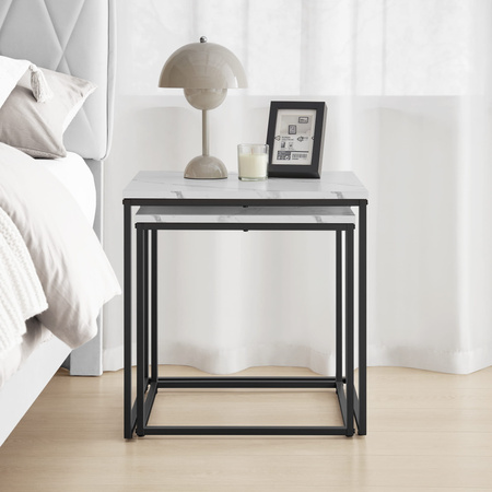 Stoliki kawowe - czarne metalowe nogi i marmurowy blat - Zestaw 2 stolików Loft