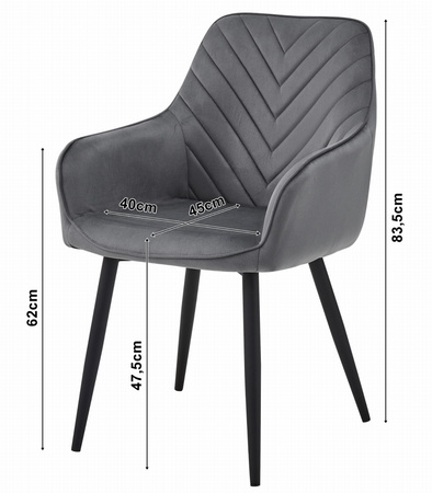 "Krzesło NANA - aksamit srebrno-szary / nogi czarne x 2"