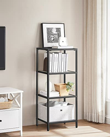 Czarny szklany regał do salonu - Metalowa 4-poziomowa półka Loft - VASAGLE LGT028B61