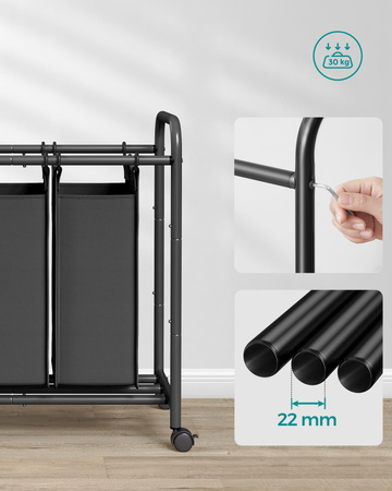 Czarny kosz na pranie na kółkach - Mobilny 3-komorowy kosz na bieliznę - SONGMICS LSF003B