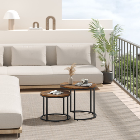 Okrągły stolik kawowy 2 sztuki - Zestaw 2 industrialnych stolików do salonu