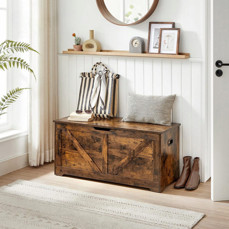 Brązowy ozdobny kufer drewniany - Skrzynia drewniana schowek (Brąz Vintage) VASAGLE LSB060T01