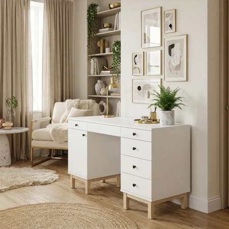 Biurko z dwoma kontenerami VERYSIMPL B-MODEL-2 — minimalistyczny blat i pełna konfiguracja