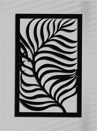 DEKORACYJNY PANEL AŻUROWY, LIŚĆ PALMY, JUNGLE STYLE , DEKORACJA ŚCIENNA 3D, ORNAMENT, CZARNY