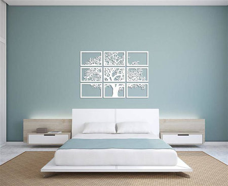 DEKORACYJNY TRYPTYK AŻUROWY, DRZEWO ŻYCIA, DEKORACJA ŚCIENNA 3D, MOZAIKA, ORNAMENT, 90 x 132 cm, BIAŁY