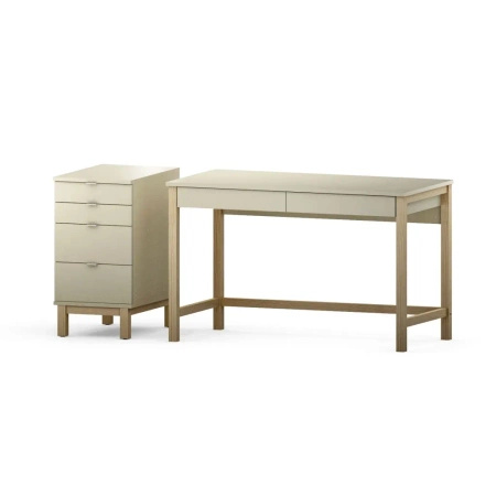 Zestaw VERYSIMPL B-DES5/2 + D-DES5 — biurko z kontenerem, 6 szuflad, stelaż z litego drewna