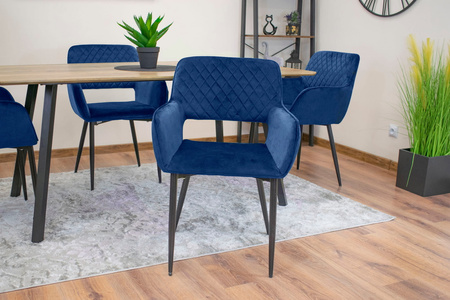 Tapicerowane krzesło kubełkowe AMALFI - Granatowe, pikowane krzesło z podłokietnikami