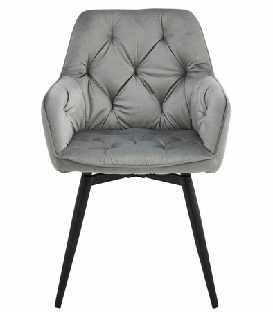 Krzesło JORK360 szare obrotowe tapicerowane – z aksamitu, na czarnych metalowych nogach