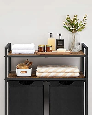 Czarny kosz na pranie 92l Loft - Dwukomorowy kosz na bieliznę - VASAGLE BLH211B01