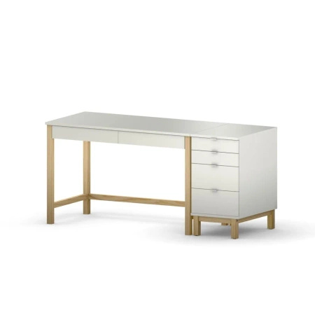 Zestaw VERYSIMPL B-DES5/2 + D-DES5 — biurko z kontenerem, 6 szuflad, stelaż z litego drewna