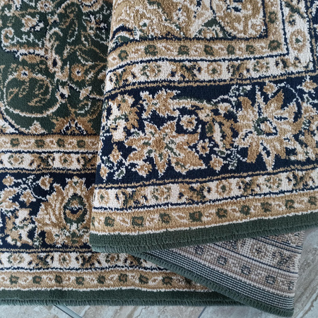 Zielony chodnik dywanowy Exclusive 03 N – klasyczny wzór, szerokość 90 cm, cięty na wymiar