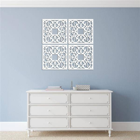 DEKORACYJNE PANELE AŻUROWE, ZESTAW 4 DEKORÓW ŚCIENNYCH CORNEILLE, SHABBY CHIC, FRANCUSKI STYL, BIAŁY