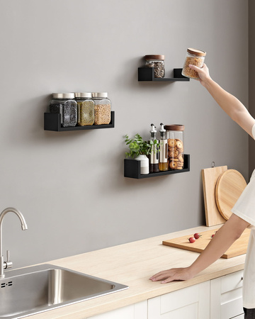 Czarne wiszące półki ścienne - Zestaw 3 półek ściennych - SONGMICS LWS40BK