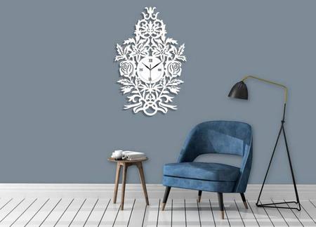 Efektowny zegar ścienny ażurowy RÓŻE w kolorze białym, styl vintage, ORNAMENTI