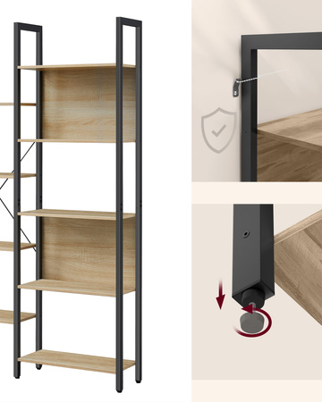 Duży regał do salonu Loft - Biblioteczka - Półka na książki (Dąb Sonoma) VASAGLE LLS107B11