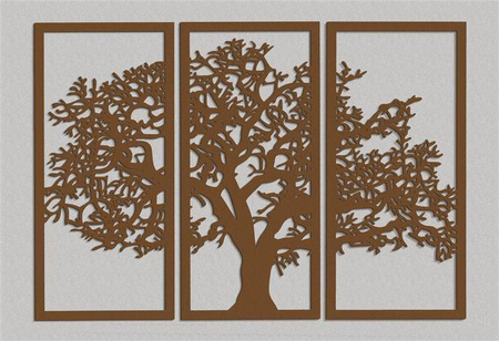 DEKORACYJNY TRYPTYK AŻUROWY, DRZEWO ŻYCIA, DEKORACJA ŚCIENNA 3D, ORNAMENT, 80 x 120 cm, CZARNY