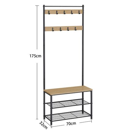 Wieszak na ubrania z półką - Stojak na ubrania z ławką (Dąb Sonoma) VASAGLE HSR041B11