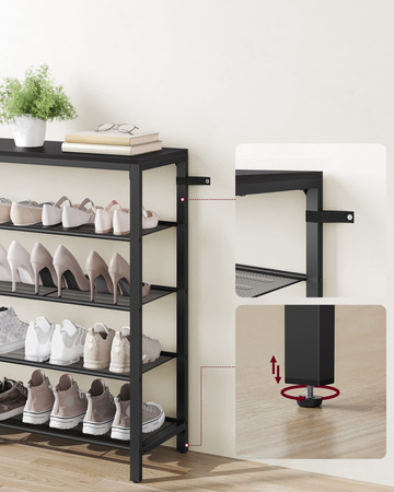 Loftowa czarna półka na buty - 5-poziomowy regał na obuwie - VASAGLE LBS015B02