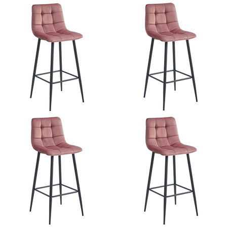 Różowe hokery ARCETO - Tapicerowane krzesła barowe w stylu glamour (komplet 4)