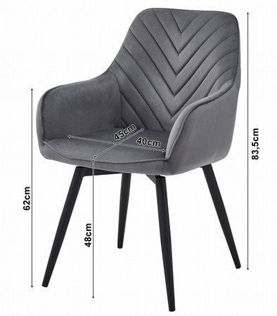 "Krzesło NANA360 - ciemny szary aksamit / nogi czarne x 2"