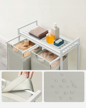 Biały kosz na pranie 92l Loft - Dwukomorowy kosz na bieliznę - VASAGLE BLH201W01