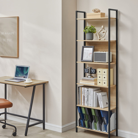 Wysoki rustykalny regał do salonu - Półka na książki Loft (Dąb Sonoma) VASAGLE LLS113B11