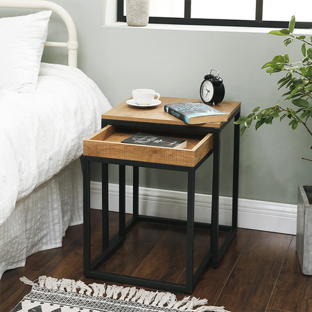 Loftowy stolik kawowy 2-częściowy - Zestaw stolikòw do salonu (Brąz Vintage) VASAGLE LNT02N