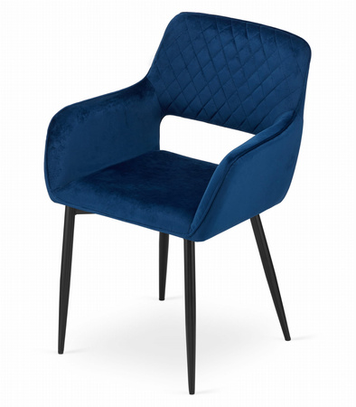 Tapicerowane krzesło kubełkowe AMALFI - Granatowe, pikowane krzesło z podłokietnikami