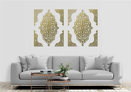 DEKORACYJNE PANELE AŻUROWE, 10 ELEMENTOWA, ARABESKA, DEKORACJA ŚCIENNA 3D, DYPTYK, ZŁOTY
