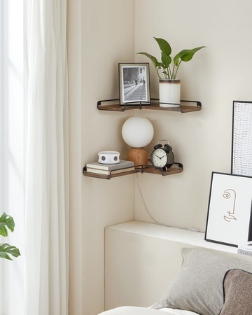 Rustykalne narożne półki ścienne - Zestaw 2 półek ściennych Loft (Brąz Vintage) VASAGLE LLS831B01