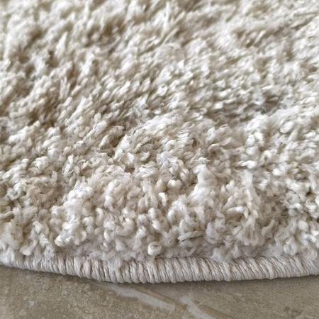 Okrągły dywan Kamel beżowy 120 - Dywan koło, typu shaggy, pluszowy i gładki, kolor kremowy (ecru)
