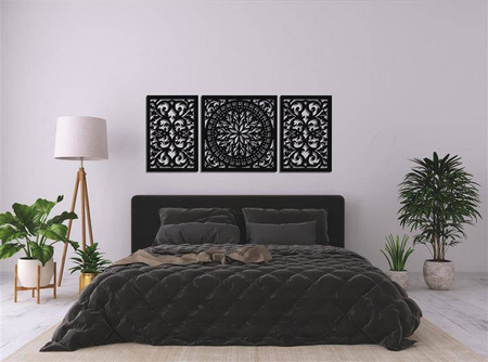 DEKORACYJNY OBRAZ AŻUROWY 3D, DEKORACJA ŚCIENNA, GIOVANNA, TRYPTYK, ORNAMENT, 70 x 168 cm , CZARNY