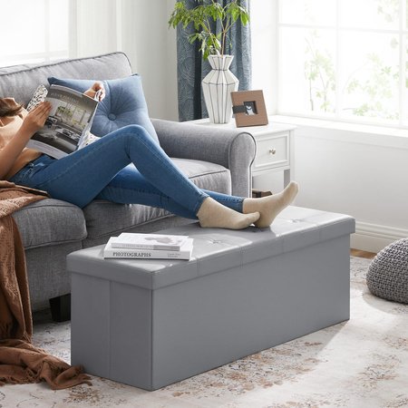 Szara pufa ze schowkiem 110cm - Duża, pikowana pufa do przechowywania SONGMICS LSF70GYV1