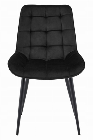 Czarne welurowe krzesło BERA z wygiętym siedziskiem - Pikowane krzesło do jadalni