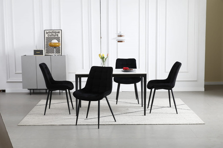 Czarne welurowe krzesło BERA z wygiętym siedziskiem - Pikowane krzesło do jadalni