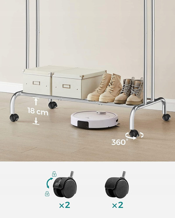 Stojący wieszak na kółkach z półką - Podwójny stojak na ubrania - SONGMICS HSR107E01