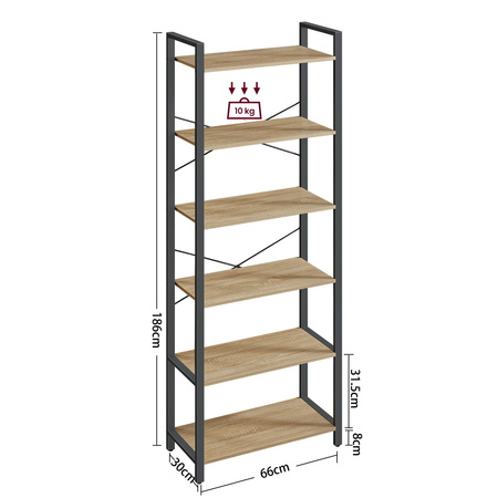 Rustykalny regał do salonu - Loftowa półka na książki (Dąb Sonoma) VASAGLE LLS062B11
