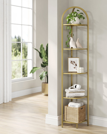 Złoty narożny regał do salonu - Szklana narożna półka Glamour - VASAGLE LGT810A01