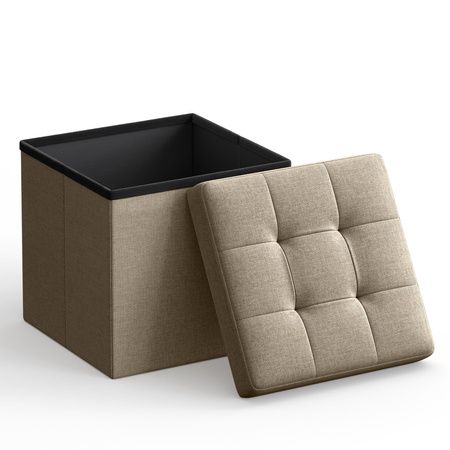 Beżowa składana pufa ze schowkiem - Tapicerowana pufa do przechowywania SONGMICS LSF028K01