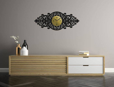 Elegancki, ażurowy zegar ścienny VINCENT 30x70 cm wykonany w stylu retro, kolor czarny, ORNAMENTI