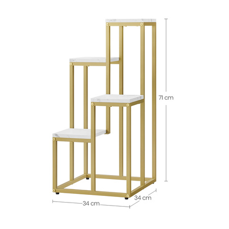 Metalowy stojak na kwiaty, glamour kwietnik kaskadowy - złoty z 4 jasnymi półkami