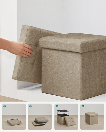 Beżowa składana pufa ze schowkiem - Tapicerowana pufa do przechowywania SONGMICS LSF028K01