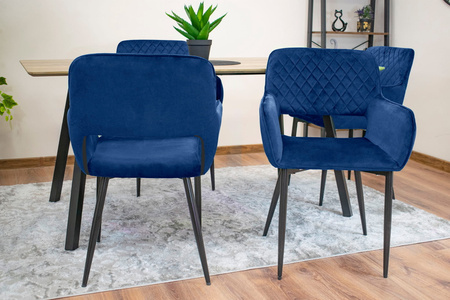 Tapicerowane krzesło kubełkowe AMALFI - Granatowe, pikowane krzesło z podłokietnikami