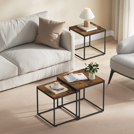 Kwadratowe stoliki kawowe (zestaw 2 sztuk) - Loftowe stoliki do salonu