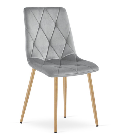 "Krzesło LIBRA - jasny szary aksamit / nogi kolor drewna x 4"