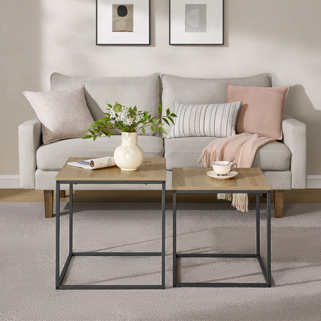 Zestaw dwóch stolików kawowych - Loftowe, metalowe stoliki kawowe z blatem sonoma